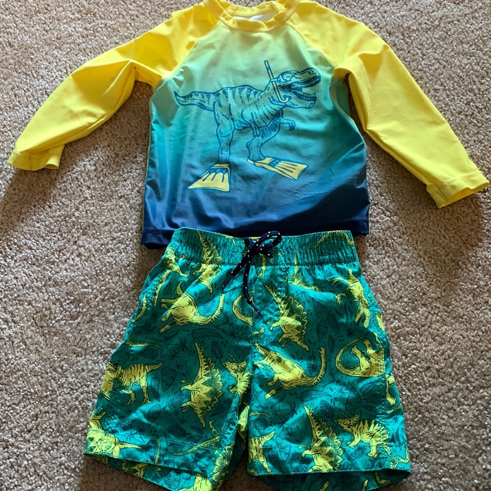 Baby Gap toddler dinosaur swimsuit and rashguard 2T